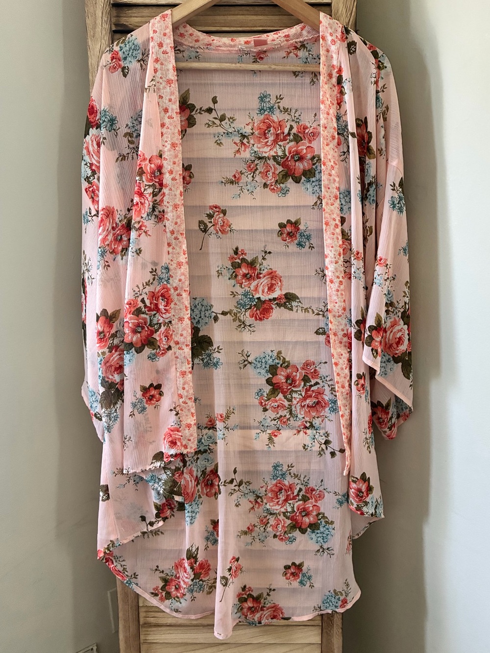 B.O.G Collective Pink Floral Kimono Wrap Chiffon Open Front Cardigan XS S